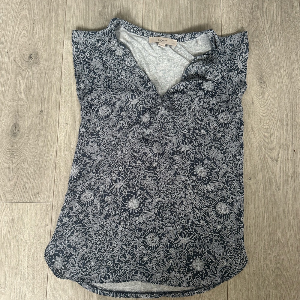 LOFT Black and White Floral Top